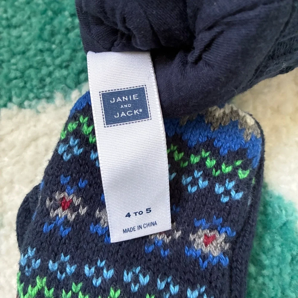 Janie and Jack Fair Isle Mittens (Navy/Green) Size 4-5